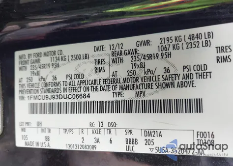 2013 Ford Escape Titanium from USA, damaged, VIN 1FMCU9J93DUC06684